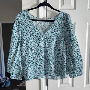 a new day Floral Blouse - Green, White, and Pink